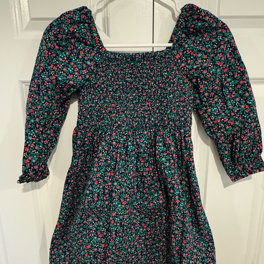 Crewcuts J Crew Floral Puff Sleeve Dress - Navy, Green and Pink